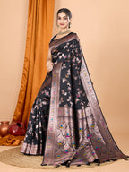 Dwija Fashion Black Party Wear Banarsi Silk With Jari Weaving Work Saree With Unstitched Blouse | Grocsy
