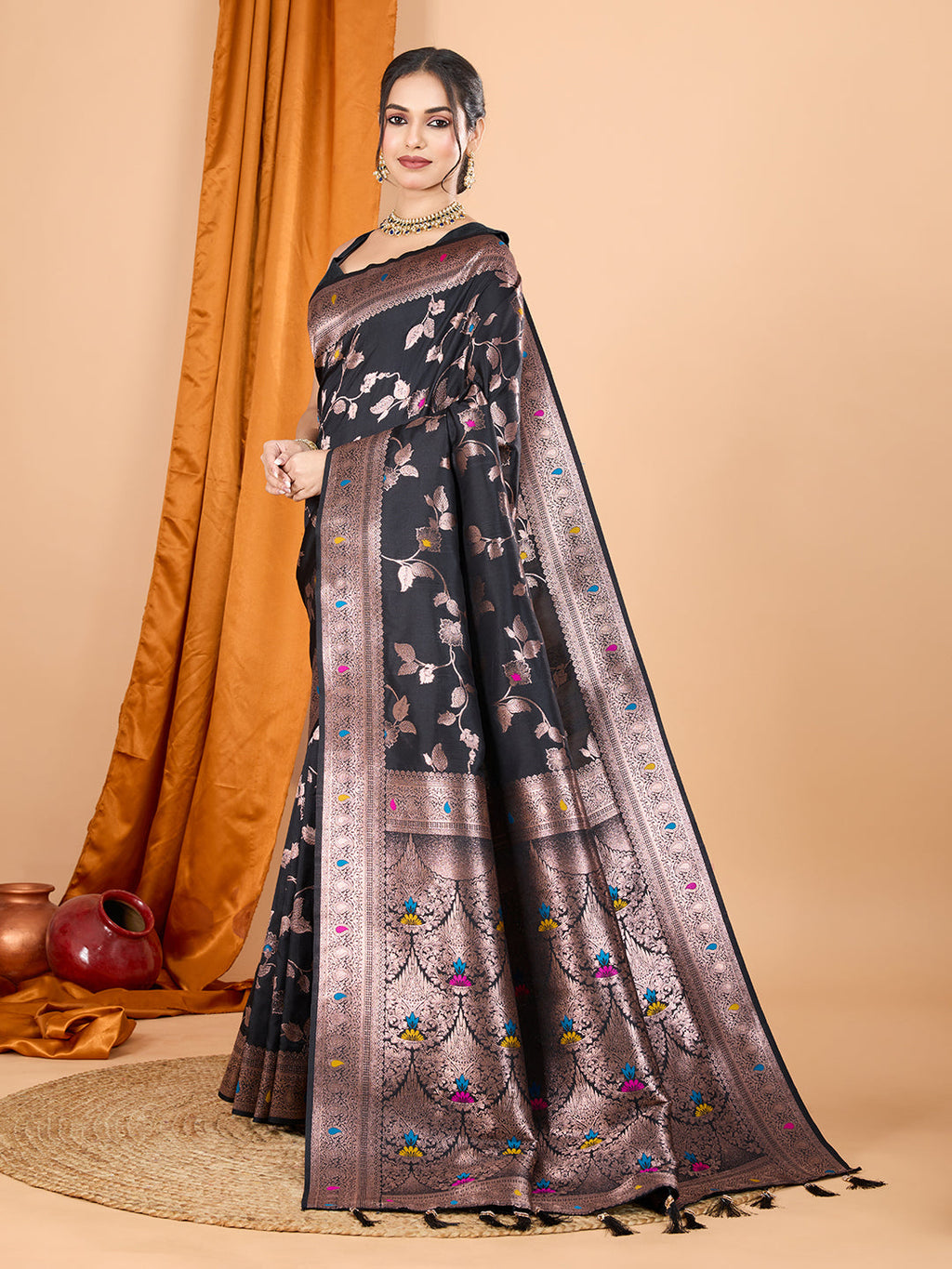 Dwija Fashion Black Party Wear Banarsi Silk With Jari Weaving Work Saree With Unstitched Blouse | Grocsy