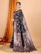 Dwija Fashion Black Party Wear Banarsi Silk With Jari Weaving Work Saree With Unstitched Blouse | Grocsy