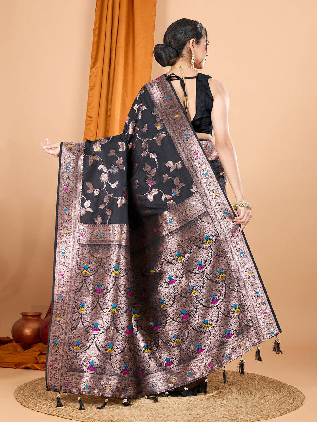 Dwija Fashion Black Party Wear Banarsi Silk With Jari Weaving Work Saree With Unstitched Blouse | Grocsy