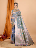 Dwija Fashion Blue Party Wear Banarsi Silk With Jari Weaving Work Saree With Unstitched Blouse | Grocsy