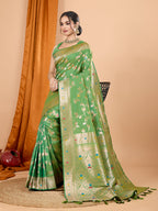 Dwija Fashion Green Party Wear Banarsi Silk With Jari Weaving Work Saree With Unstitched Blouse | Grocsy