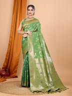 Dwija Fashion Green Party Wear Banarsi Silk With Jari Weaving Work Saree With Unstitched Blouse | Grocsy