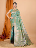 Dwija Fashion Green Party Wear Banarsi Silk With Jari Weaving Work Saree With Unstitched Blouse | Grocsy