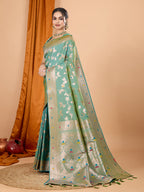 Dwija Fashion Green Party Wear Banarsi Silk With Jari Weaving Work Saree With Unstitched Blouse | Grocsy