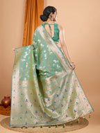 Dwija Fashion Green Party Wear Banarsi Silk With Jari Weaving Work Saree With Unstitched Blouse | Grocsy