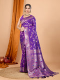 Dwija Fashion Blue Party Wear Banarsi Silk With Jari Weaving Work Saree With Unstitched Blouse | Grocsy