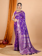 Dwija Fashion Blue Party Wear Banarsi Silk With Jari Weaving Work Saree With Unstitched Blouse | Grocsy