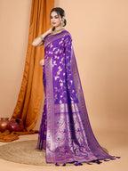 Dwija Fashion Blue Party Wear Banarsi Silk With Jari Weaving Work Saree With Unstitched Blouse | Grocsy