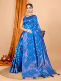 Dwija Fashion Royal Blue Wedding Wear Pure Silk Jari Weaving Work Saree With Unstitched Blouse | Grocsy