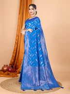 Dwija Fashion Royal Blue Wedding Wear Pure Silk Jari Weaving Work Saree With Unstitched Blouse | Grocsy