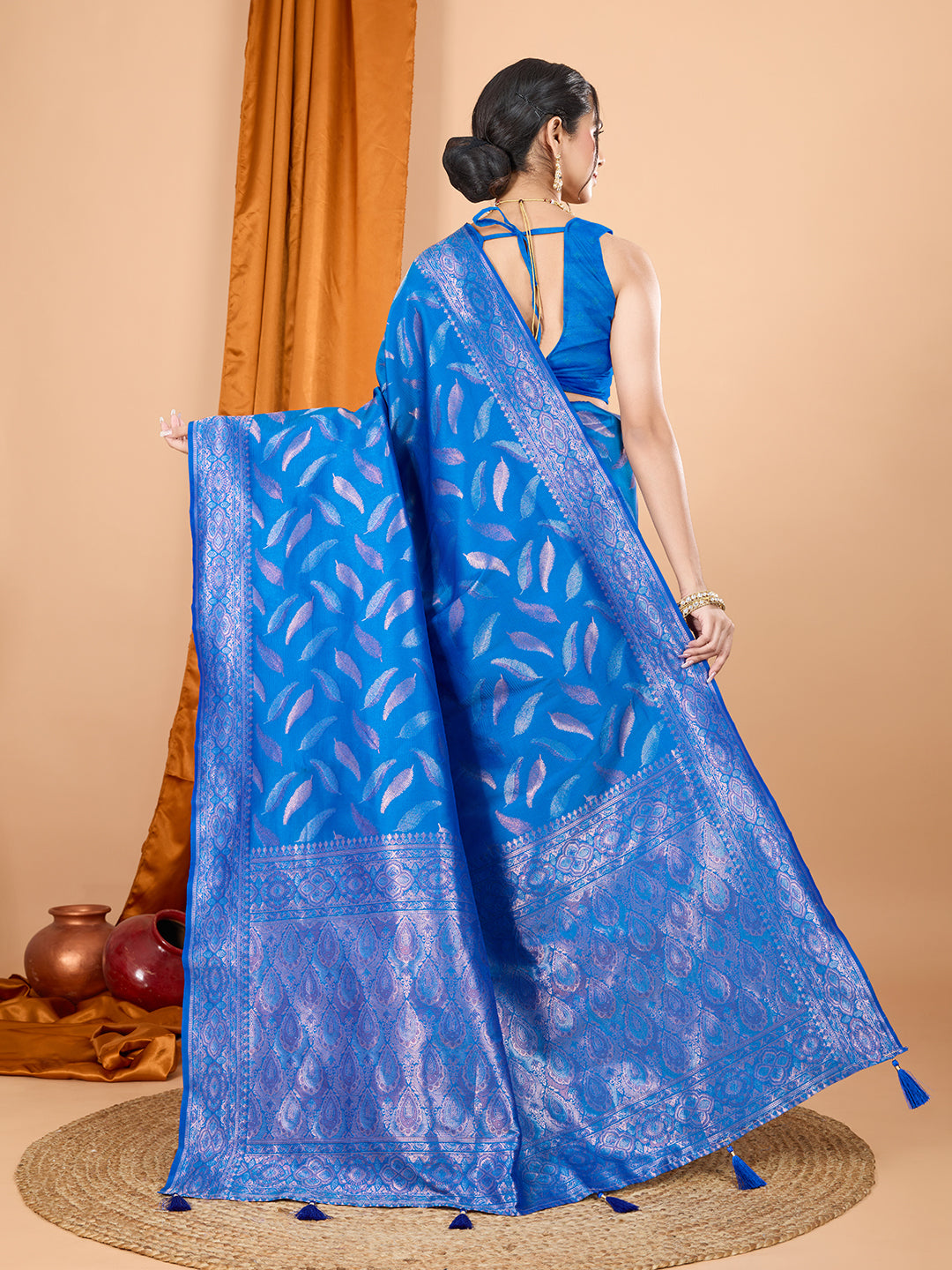 Dwija Fashion Royal Blue Wedding Wear Pure Silk Jari Weaving Work Saree With Unstitched Blouse | Grocsy