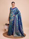 Dwija Fashion Teal Green Wedding Wear Pure Silk Jari Weaving Work Saree With Unstitched Blouse | Grocsy