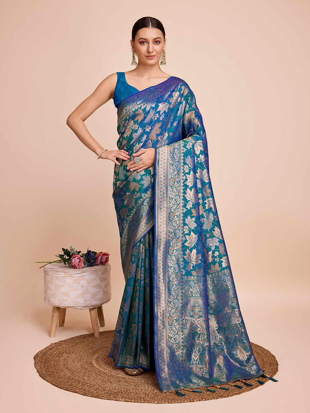 Dwija Fashion Teal Green Wedding Wear Pure Silk Jari Weaving Work Saree With Unstitched Blouse | Grocsy