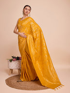 Dwija Fashion Rusty Yellow Wedding Wear Pure Silk Jari Weaving Work Saree With Unstitched Blouse | Grocsy