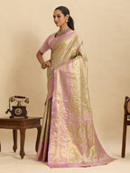 Dwija Fashion Mint Green Wedding Wear Kanjivaram Silk Jari Weaving With Unstitched Blouse | Grocsy