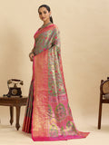 Dwija Fashion Grey Wedding Wear Kanjivaram Silk Jari Weaving With Unstitched Blouse | Grocsy