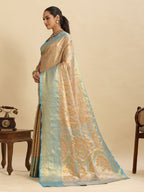 Dwija Fashion Beige Wedding Wear Kanjivaram Silk Jari Weaving With Unstitched Blouse | Grocsy