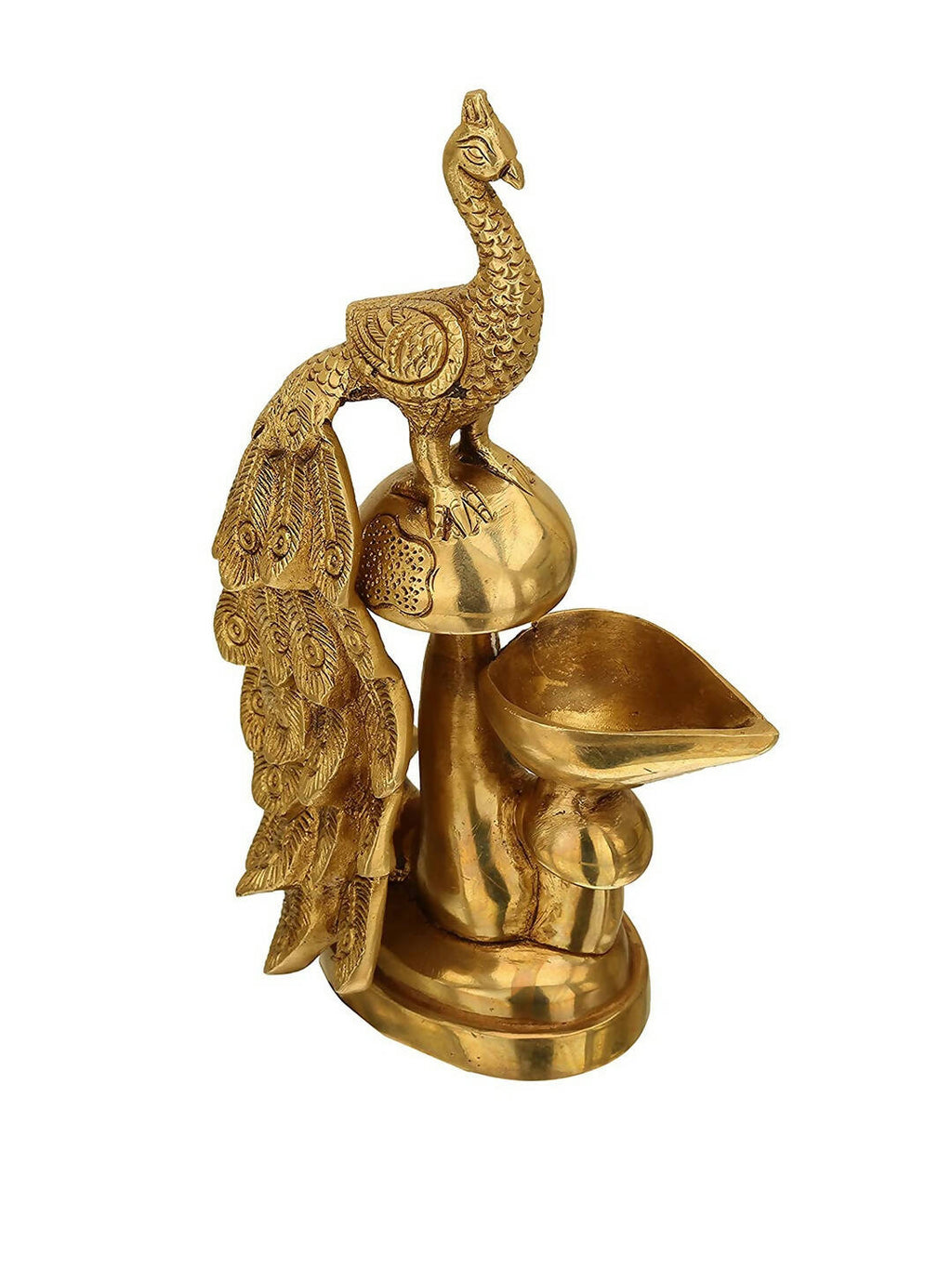 Craftvatika Gold-Toned Brass Diya Oil Lamp Peacock Hanging Diya | Grocsy
