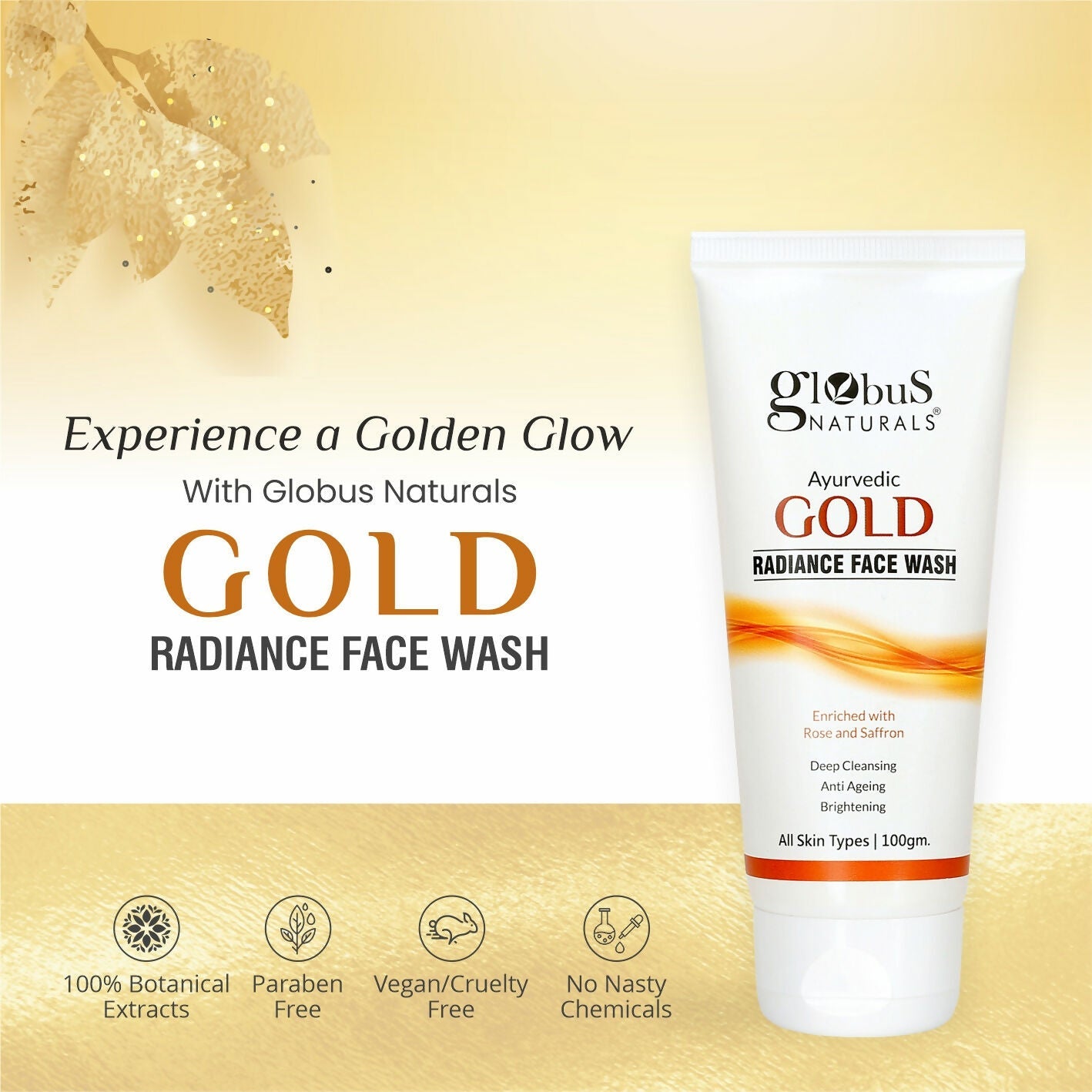 Globus Naturals Gold Radiance Anti Ageing & Brightening Face Wash | Grocsy