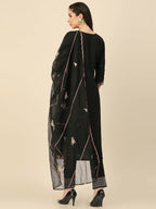 Black Embroidered Chinon Straight Kurta With Trouser & Dupatta - Salimar | Grocsy