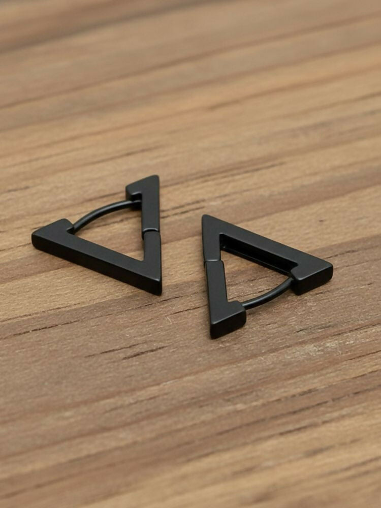 NVR Men's Black Rhodium Plated Geomatric Shaped Stud Earrings | Grocsy