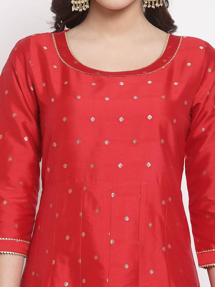Myshka Women's Red Silk Solid 3/4 Sleeve Round Neck Casual Anarkali Kurta Dupatta Set | Grocsy