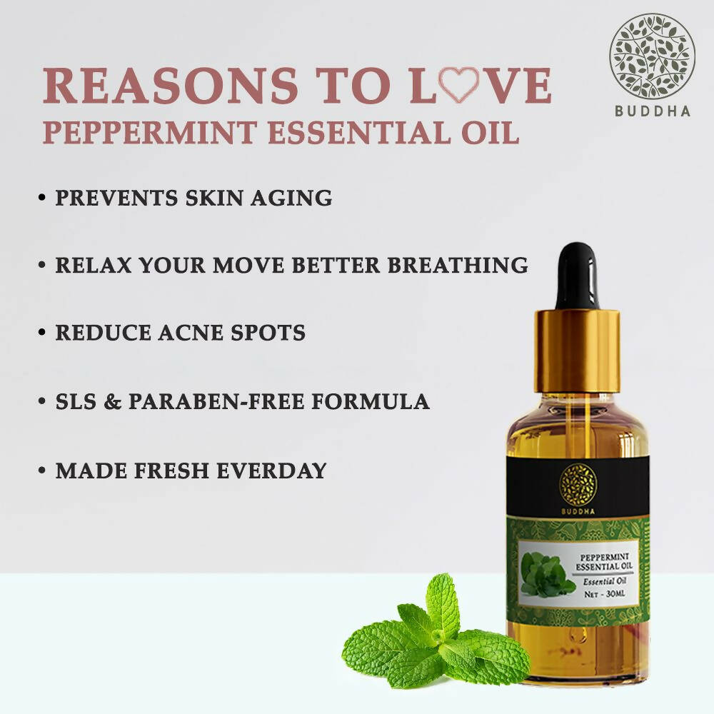 Buddha Natural Peppermint Pure Essential Oil - For Relieves Stress and Anxiety | Grocsy