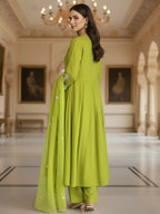 The52 Women's Beautiful Embroidery Work Viscose Silk Fabric Flared Kurta Pant and Dupatta Set-Liril | Grocsy