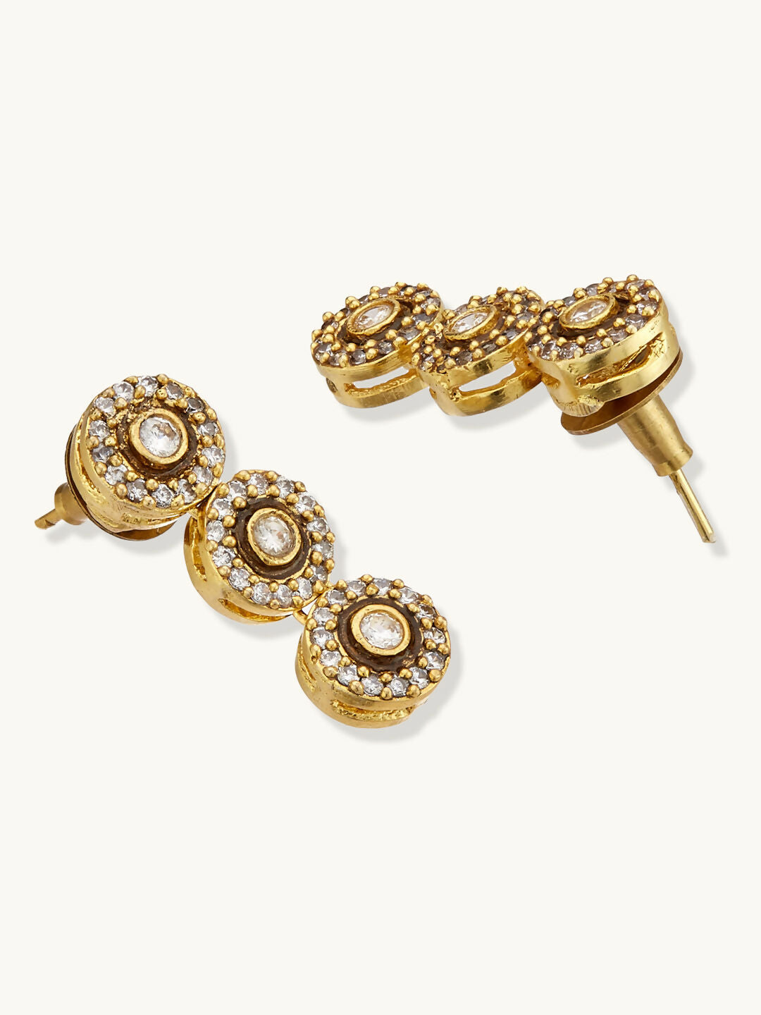 Nuyug 22K Gold-Plated Zircon Studded Enamel Embellished Dual Layered Necklace Set | Grocsy