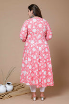 Miravan Women's Pink Plus Size Cotton Floral Printed Anarkali Kurta | Grocsy
