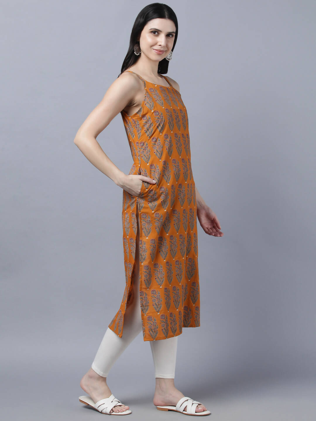 Myshka Stylish Mustard Sleeveless Women's Kurta | Grocsy