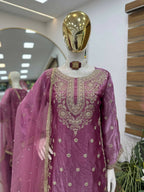 Teeya Creation New Trendy Womens Wedding Wear Kurta Palazzo Set - Pink | Grocsy