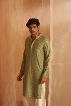 Pastel Green Viscose Embroidery Work Men's Kurta Set - Mahotsav | Grocsy