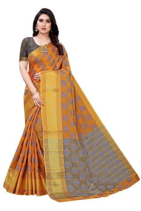 Vamika Mustard Jari Work Cotton Silk Saree (RIDHIMA MUSTARD) | Grocsy