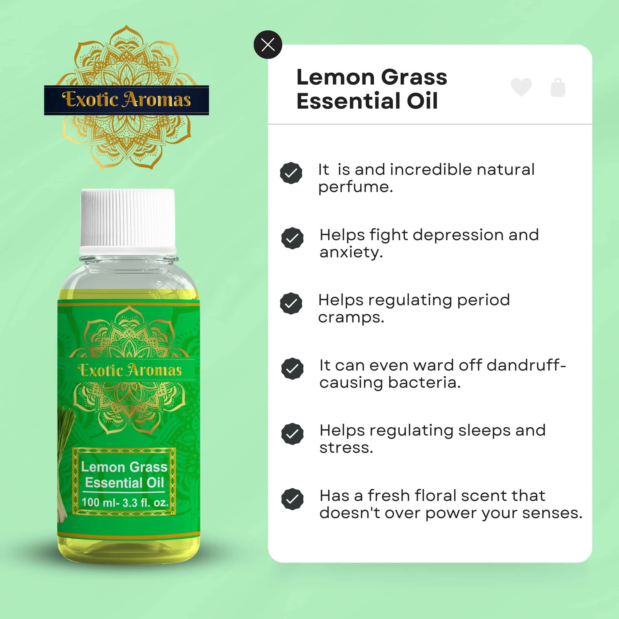 Exotic Aromas Lemongrass Essential Oil for Hair, Skin | Grocsy