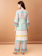 Embroidered & Printed Kurta With Pant & Dupatta Premium, Blue - Hiral Fashion | Grocsy