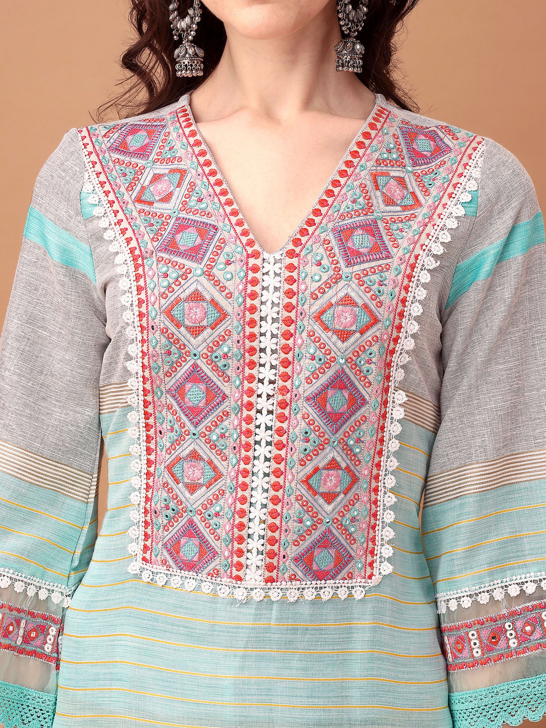 Embroidered & Printed Kurta With Pant & Dupatta Premium, Blue - Hiral Fashion | Grocsy
