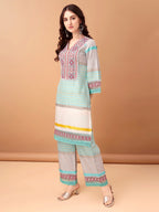 Embroidered & Printed Kurta With Pant & Dupatta Premium, Blue - Hiral Fashion | Grocsy
