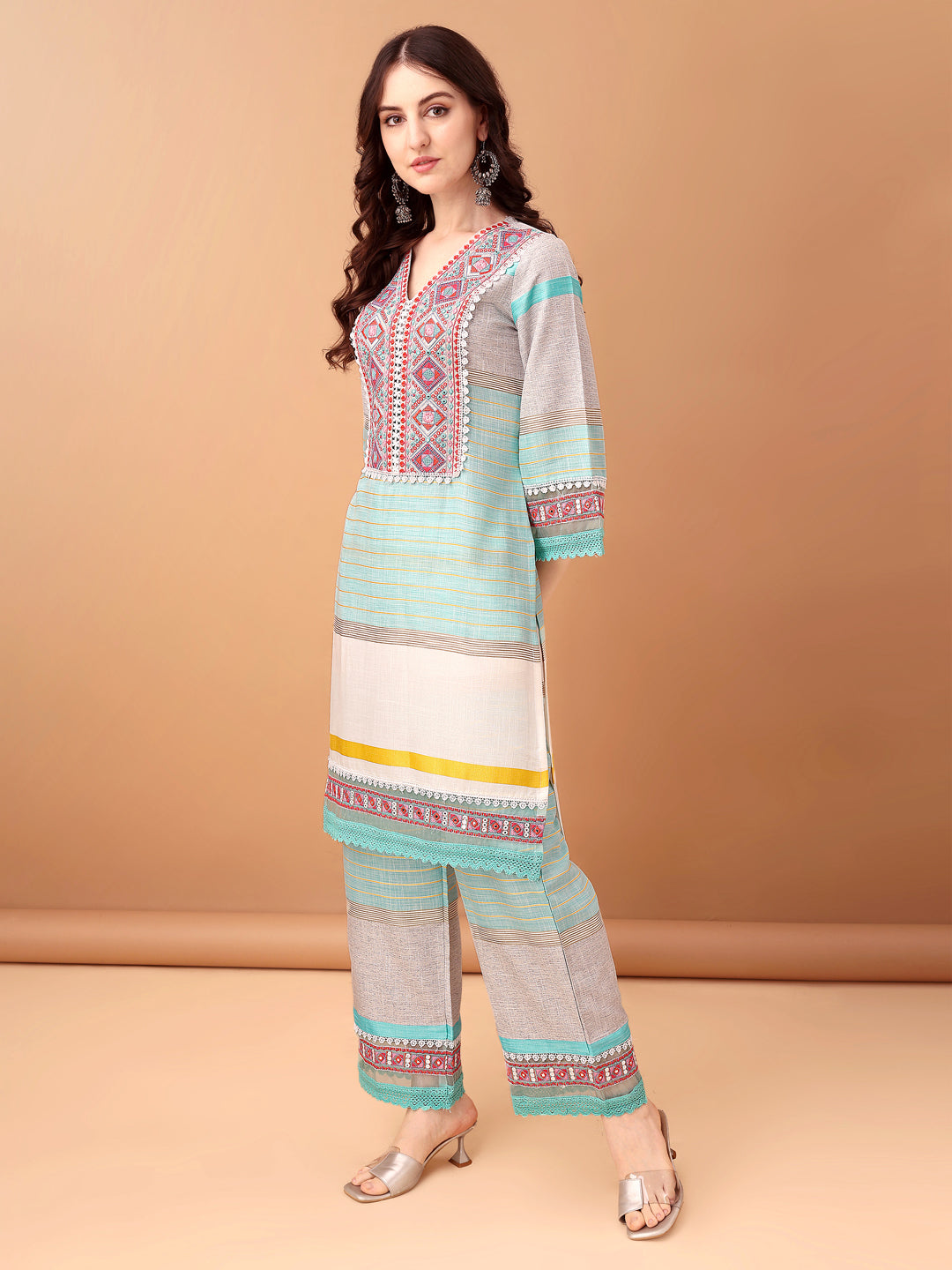 Embroidered & Printed Kurta With Pant & Dupatta Premium, Blue - Hiral Fashion | Grocsy