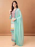 Embroidered & Printed Kurta With Pant & Dupatta Premium, Blue - Hiral Fashion | Grocsy