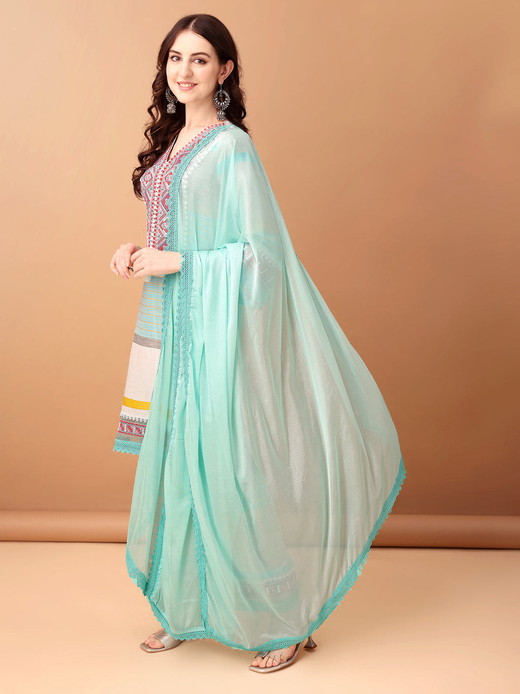 Embroidered & Printed Kurta With Pant & Dupatta Premium, Blue - Hiral Fashion | Grocsy
