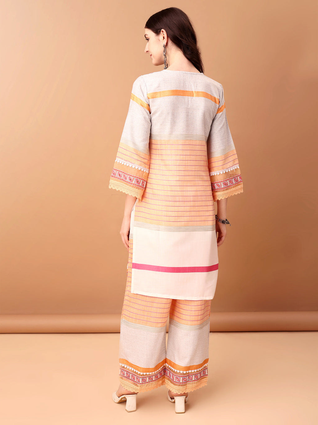 Embroidered & Printed Kurta With Pant & Dupatta Premium, Orange - Hiral Fashion | Grocsy