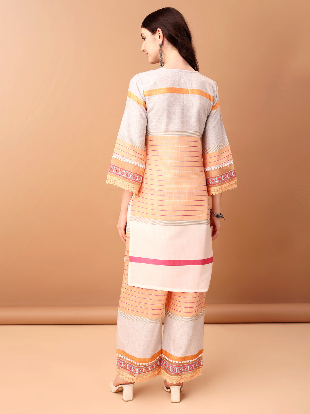 Embroidered & Printed Kurta With Pant & Dupatta Premium, Orange - Hiral Fashion | Grocsy