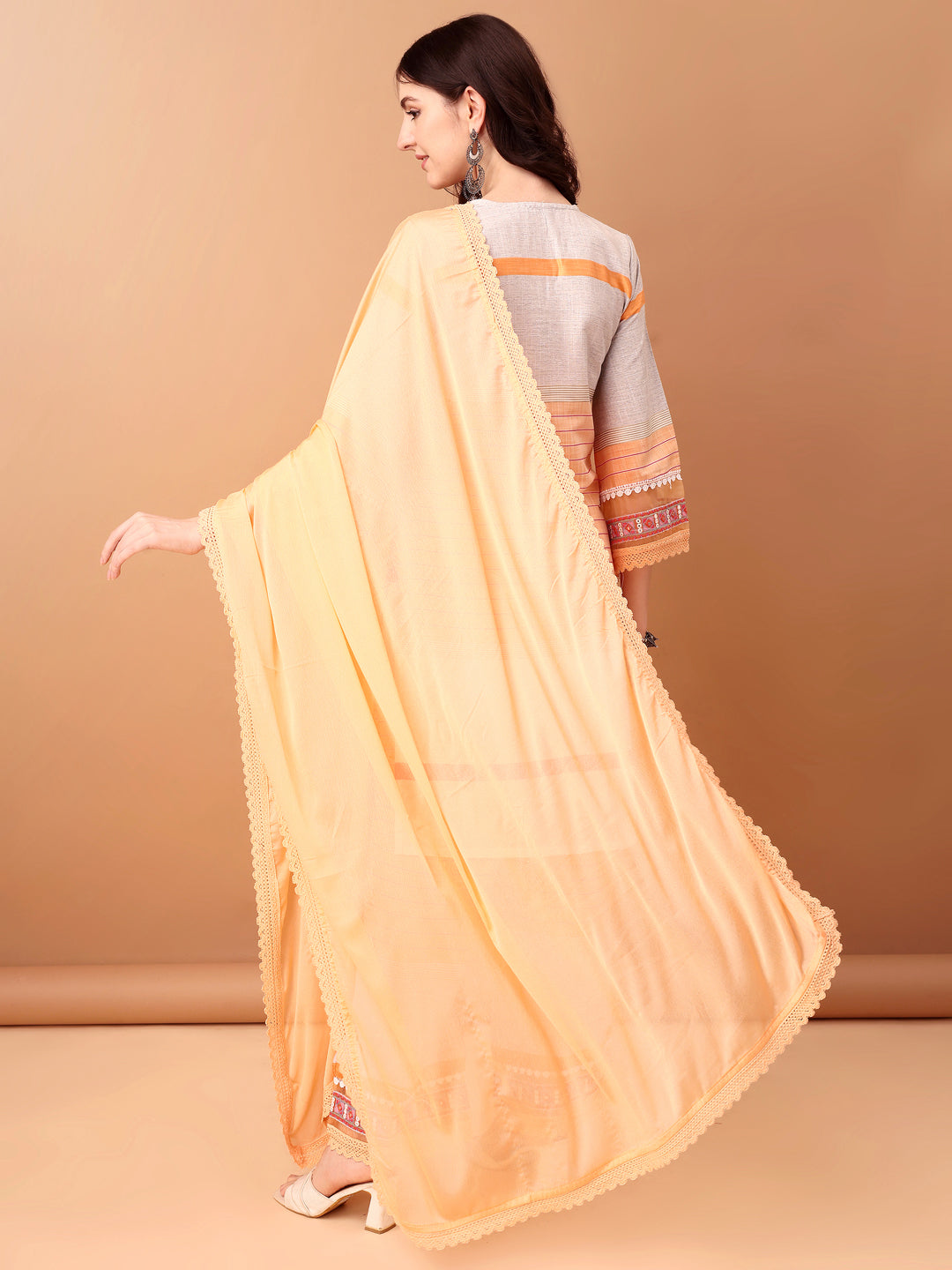 Embroidered & Printed Kurta With Pant & Dupatta Premium, Orange - Hiral Fashion | Grocsy