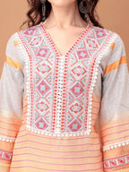 Embroidered & Printed Kurta With Pant & Dupatta Premium, Orange - Hiral Fashion | Grocsy
