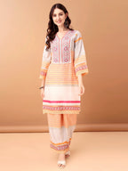 Embroidered & Printed Kurta With Pant & Dupatta Premium, Orange - Hiral Fashion | Grocsy