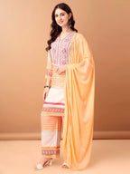 Embroidered & Printed Kurta With Pant & Dupatta Premium, Orange - Hiral Fashion | Grocsy