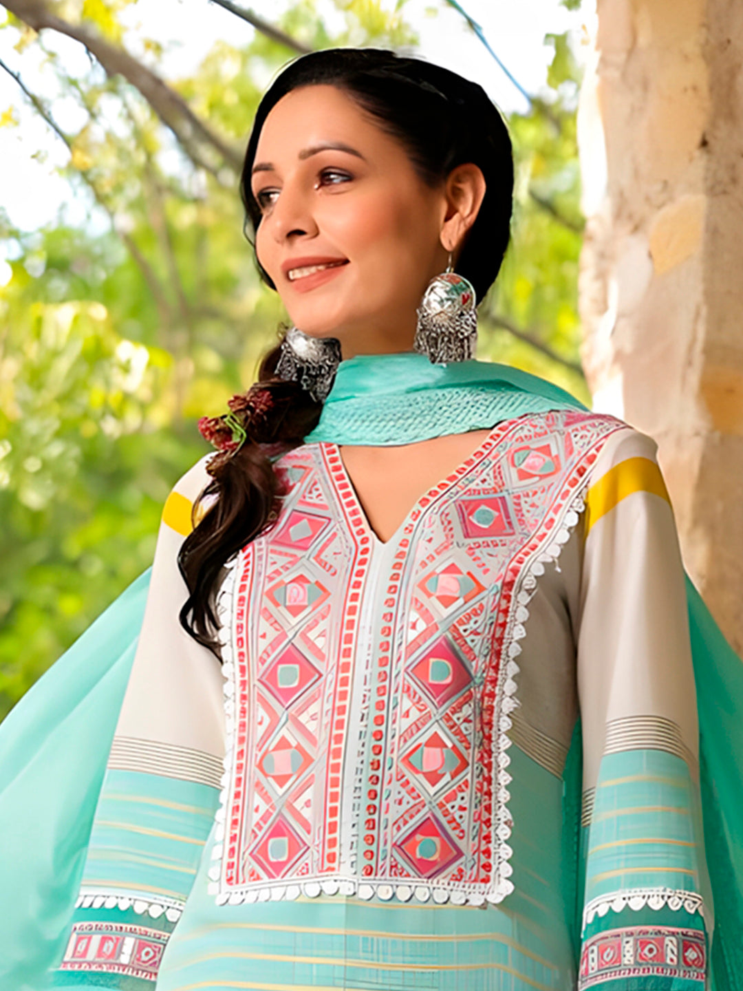 Embroidered & Printed Kurta With Pant & Dupatta Premium, Multicolor - Hiral Fashion | Grocsy