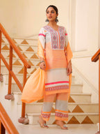 Embroidered & Printed Kurta With Pant & Dupatta Premium, Multicolor - Hiral Fashion | Grocsy